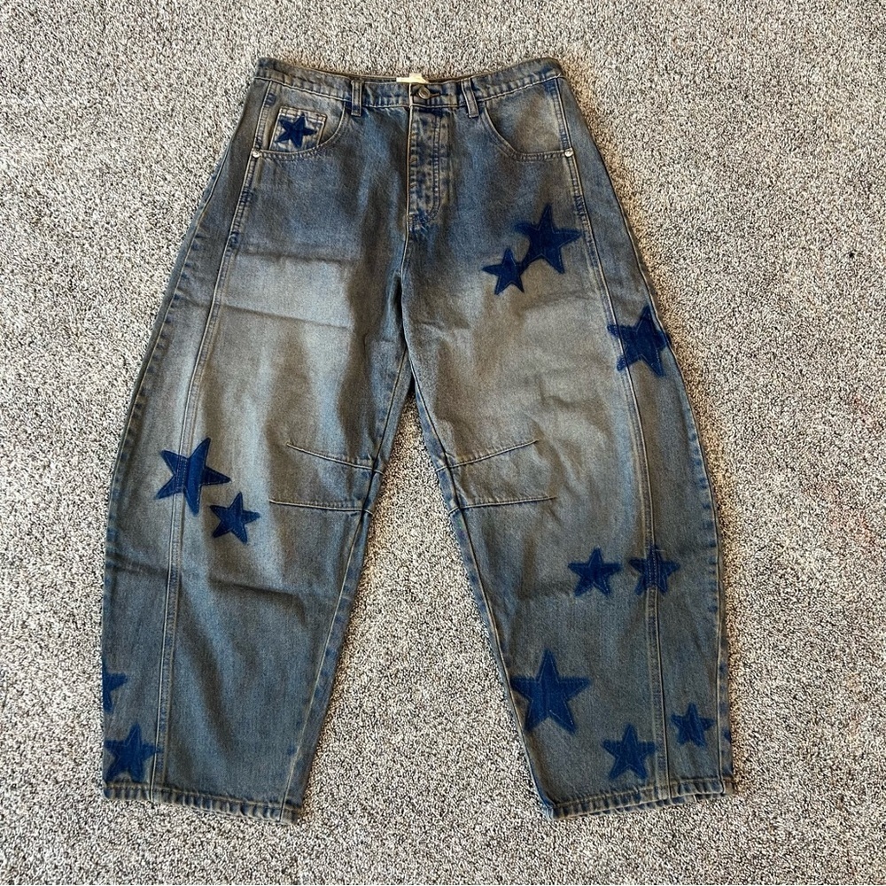 NWT! SAGE + FIG Star Wide Leg Barrel Mid Rise Women’s Jeans with Pockets Size L - Picture 4 of 12